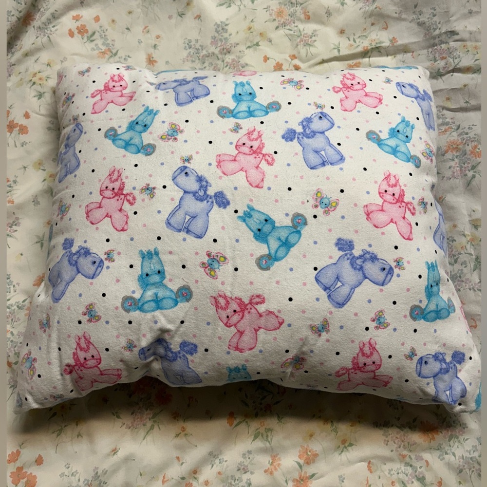 Pink & Blue Pony Print Pillow | Handmade Pillow | Pillow for Baby Girl Nursery